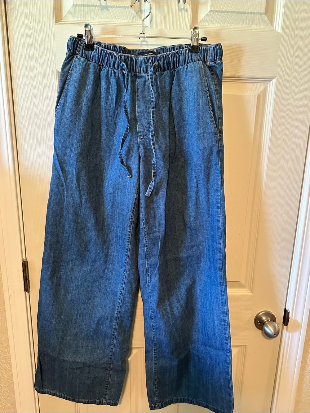 Banana Republic Wide Leg Drawstring Denim Pants - Blue